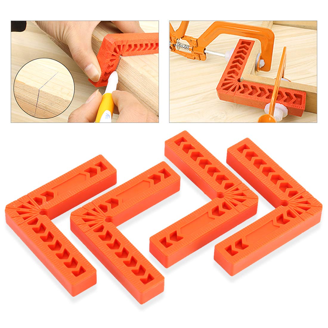Glarks 4Pcs 4"/100mm 90 Degree Positioning Squares, Right Angle Corner Clamps for Woodworking, Picture Frames, Boxes, Cabinets or Drawers, L-Type Right Angle Ruler, Carpenter Tool (4''/100mm)