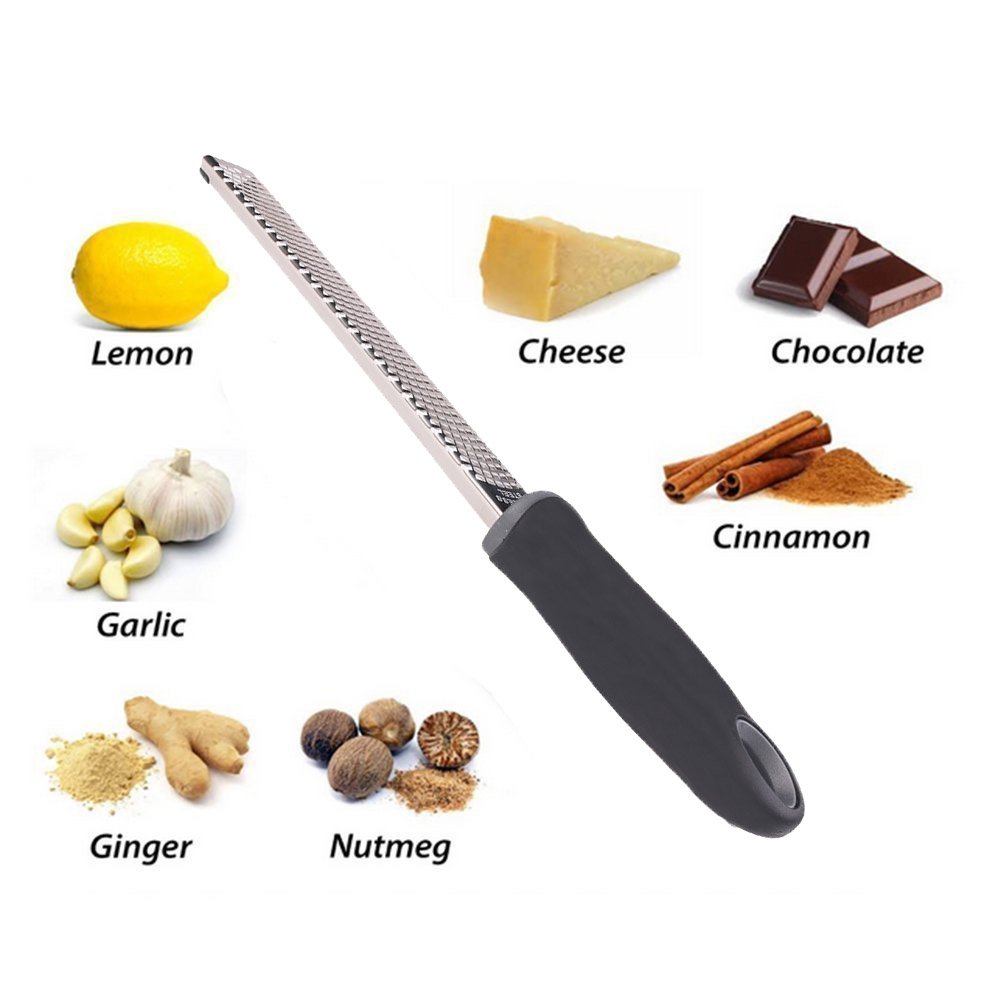 Professional Kitchen Cheese Grater Handheld Dishwasher Safe Stainless Steel Lemon Zester Plate with Protective Cover (Black)