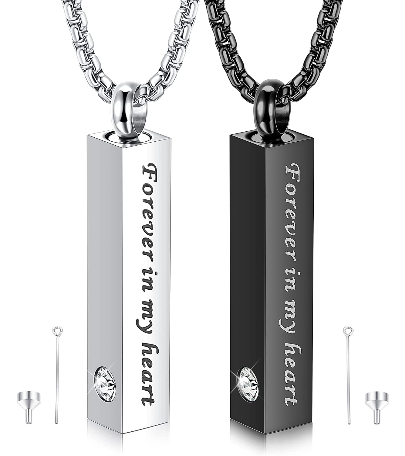 MILACOLATO Urn Necklace For Ashes Mens Chain Necklace Urn Pendants For Ashes Silver Black Cube Urns For Human Ashes Memorial Cremation Urn Locket Keepsake Urn Jewellery For Ashes Jewelry For Men FIMH