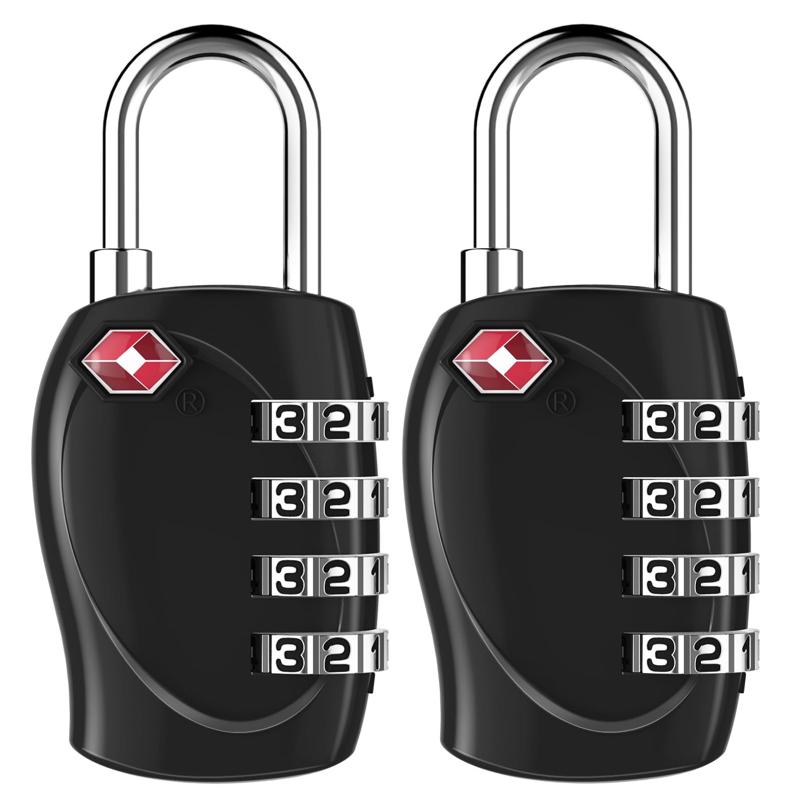 ZHEGE TSA Approved Luggage Locks, Suitcase Padlocks, Travel Locks for Luggage, TSA Padlocks 4 Digit, Combination Padlocks for Suitcase, Backpack, Rucksack, Zippers, Case, etc. (Black, 2 Pack)