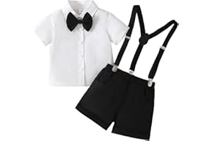 TENTIDE Toddler Boys Formal Suit Set Long Sleeve Dress Shirt Bowtie Suspender Pants Suits Gentleman Outfits Clothes