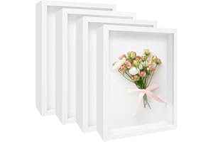 SEL NATURAL 4 Pack 8"x 10" Shadow Boxes Frame Display Cases Wood Deep Shadowbox for Photos, Dried Flowers, Handicrafts Picture Frames for Wall Tabletop (White, 8x10)