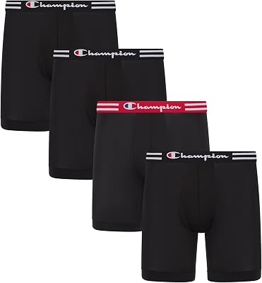 Calções Boxer Leves Elásticos Ativos Masculinos do Dia a Dia – Pack de 4 Calções Retro (4 unidades), Perna Longa – Preto – Pack de 4, XL
