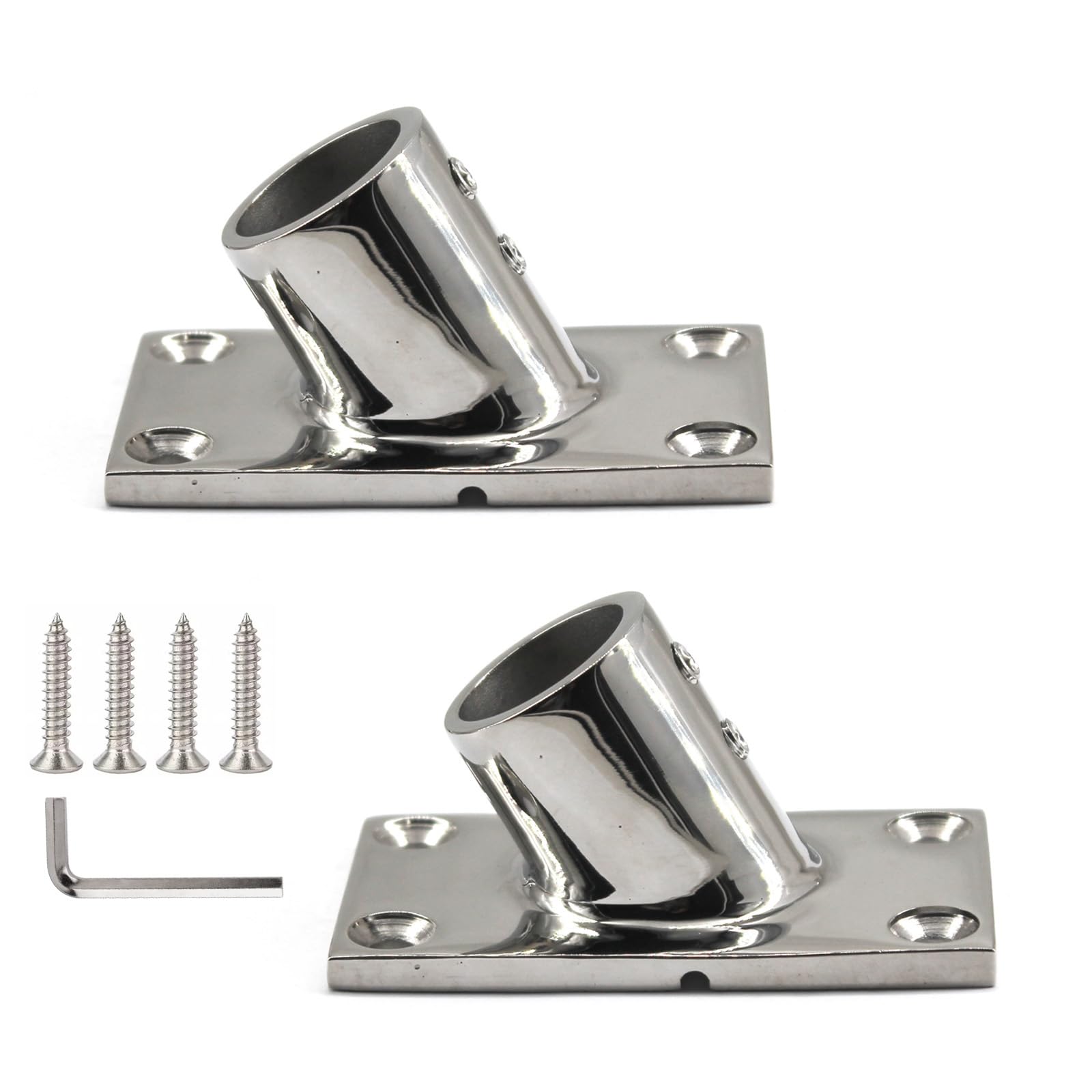 1 Inch 60 Degree Boat Hand Rail Fitting Heavy Duty 316 stainless steel Marine grade rod Round Base With Screws And Wrench For Awning, Sailboat, Yacht (2 Pieces)