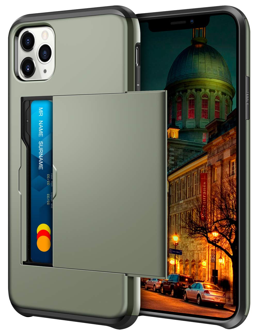 Coolden for iPhone 11 Pro Case Wallet Case Shockproof Protective Case Heavy Duty Hard Back Soft Bumper Phone Case Card Holder Slot Wallet Case Cover for iPhone 11 Pro (Army Green)