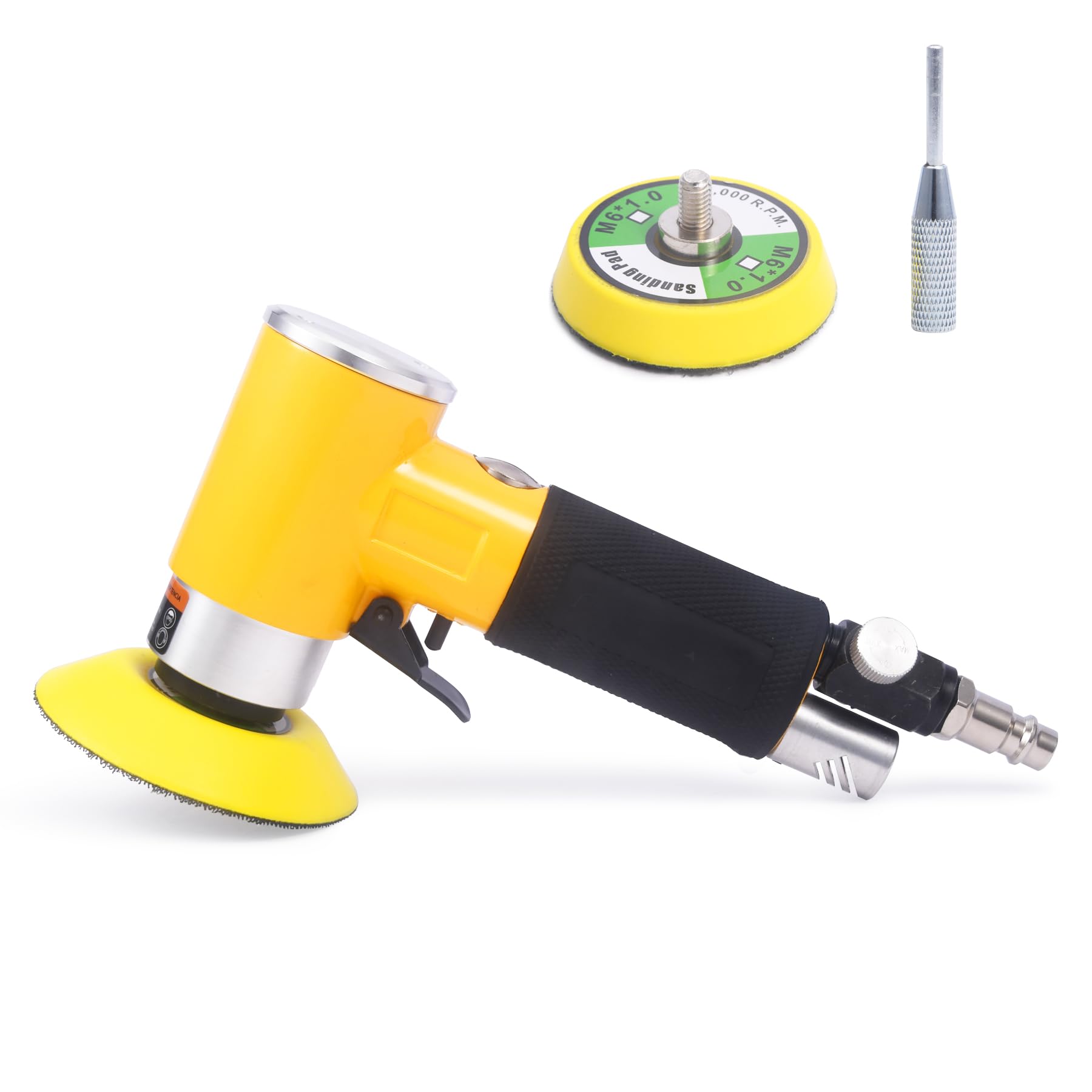 Mini Random Orbital Sander Angle Grinder Compressed Air with 75 mm 50 mm Sanding Disc Yellow Mini Polishing Machine Sanding Machine for Wood Metal Wall