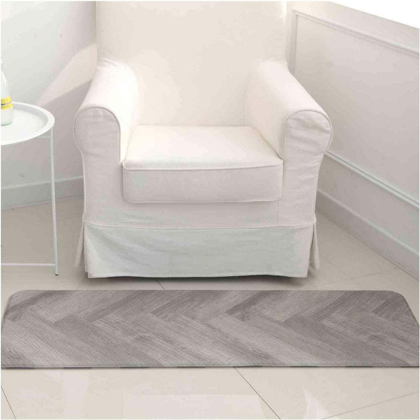 Anti Fatigue Cushion Stylish Comfort Floor Foam Kitchen Mat, Office Mat, Waterproof, Easy to Clean, Soft and Thick, Non Toxic, Reversible (Grey and Stripe, 17" x 37")
