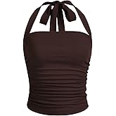 SOLY HUX Women's Ruched Halter Y2K Crop Tops Tie Back Sleeveless Slim Fit Cami Tops