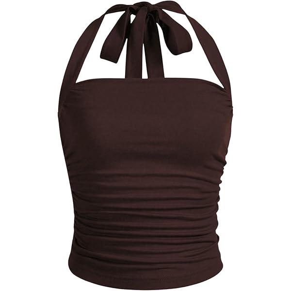 SOLY HUX Women's Ruched Halter Top Backless Sleeveless Fitted Crop