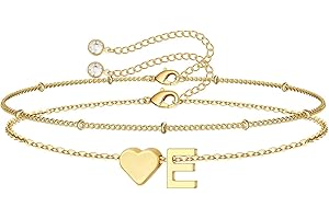 M MOOHAM Christmas Gifts for Grandkids Teens Girls -14K-Gold-Plated Heart Initial Bracelets for Women Girl Dainty Gold Bracelets Birthday Gift Stocking Stuffers for Women Teenage Girls Kids Gifts