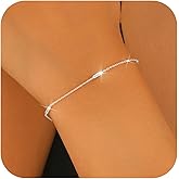 UMIAFE 14K Gold Plated Bracelet for Women Small Cylinders Charm Bracelets 925 Sterling Silver Gold Bar Thin Chain Bracelets Trendy Minimalist Jewelry for Women Gift for Her