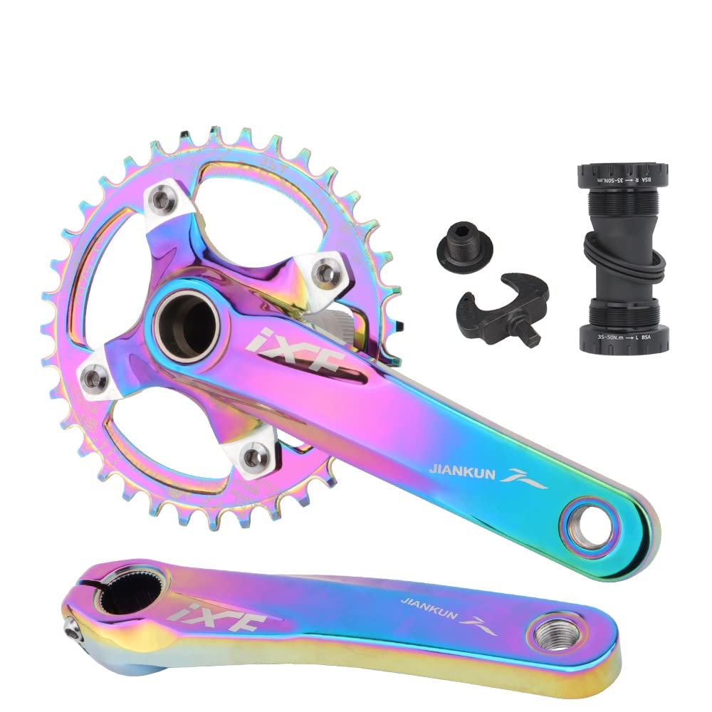 KOOZER Bicycle Crank Arm Set BCD 104 Road Mountain Bike Crankset with Bottom Bracket With 38T Single Chain Ring Chainrings (Muti-Color)