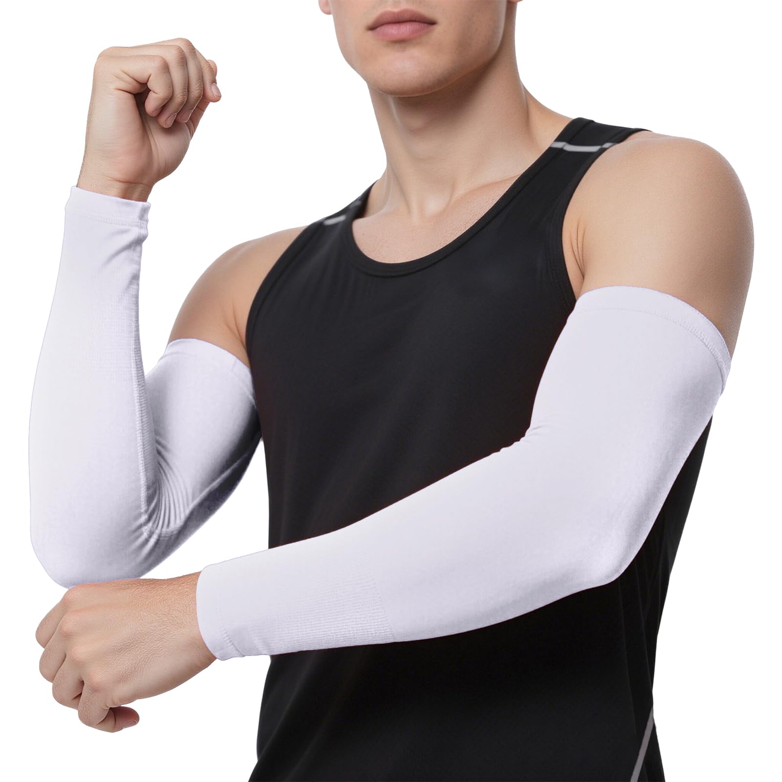 TOPTIE 1 Pair Arm Sleeves for Men Women, Arm Compression Sleeve for Football, Basketball & Volleyball-1 Pair White