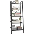 5-Tier Industrial Ladder Shelf Bookcase - Rustic Brown, Metal & Wood, Freestanding For Living Room, Office