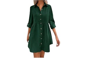 Women's Tunic Mini Dress Long Sleeve Button Down Casual Dress Ruched Flowy Elegant Work Dress Above The Knee Length