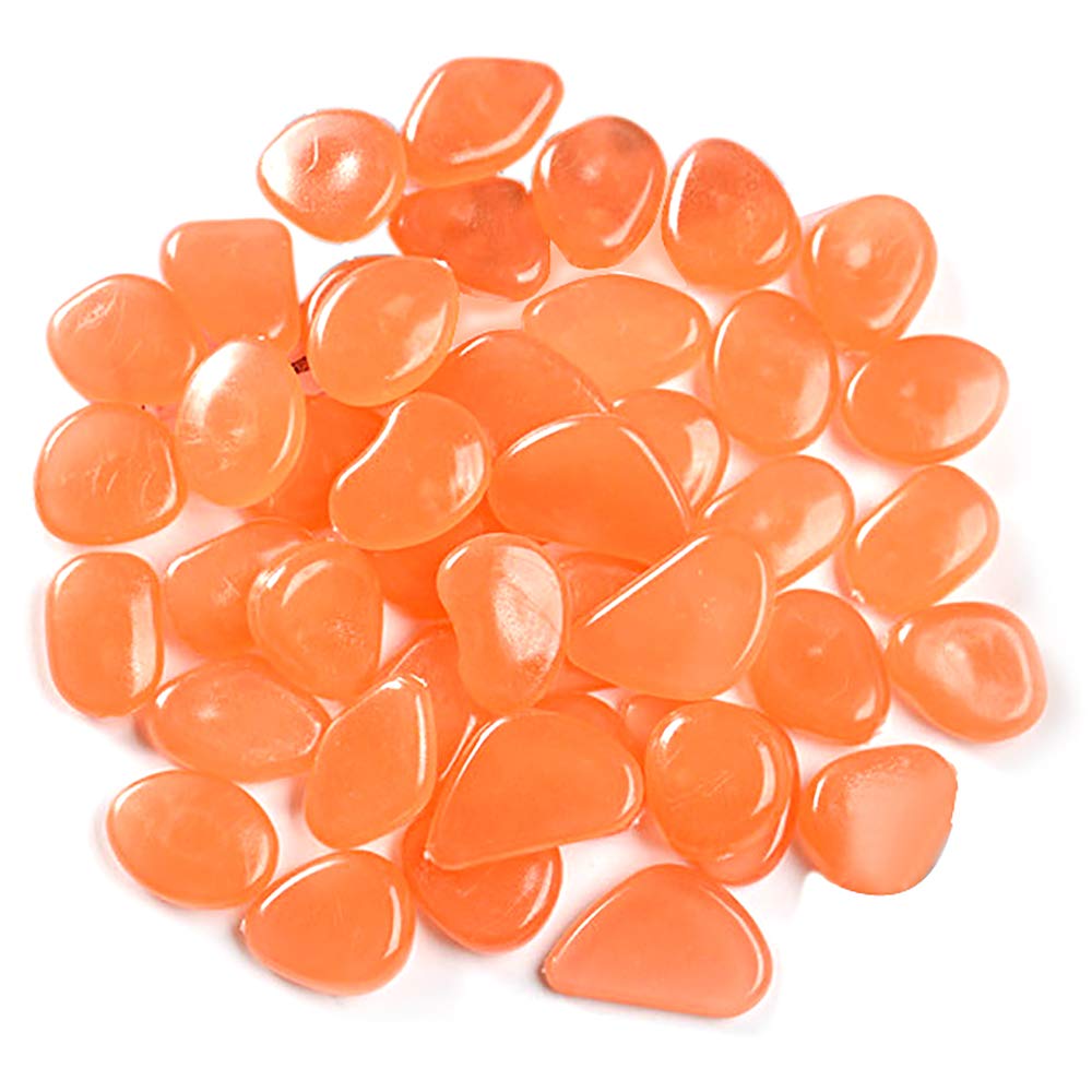 Elinala Luminous Pebbles, Pebbles for Garden, 200 PCS Artificial Pebbles Glow in the Dark for Outdoor, Garden Yard, Walkway and Fish Tank Decoration (Orange)