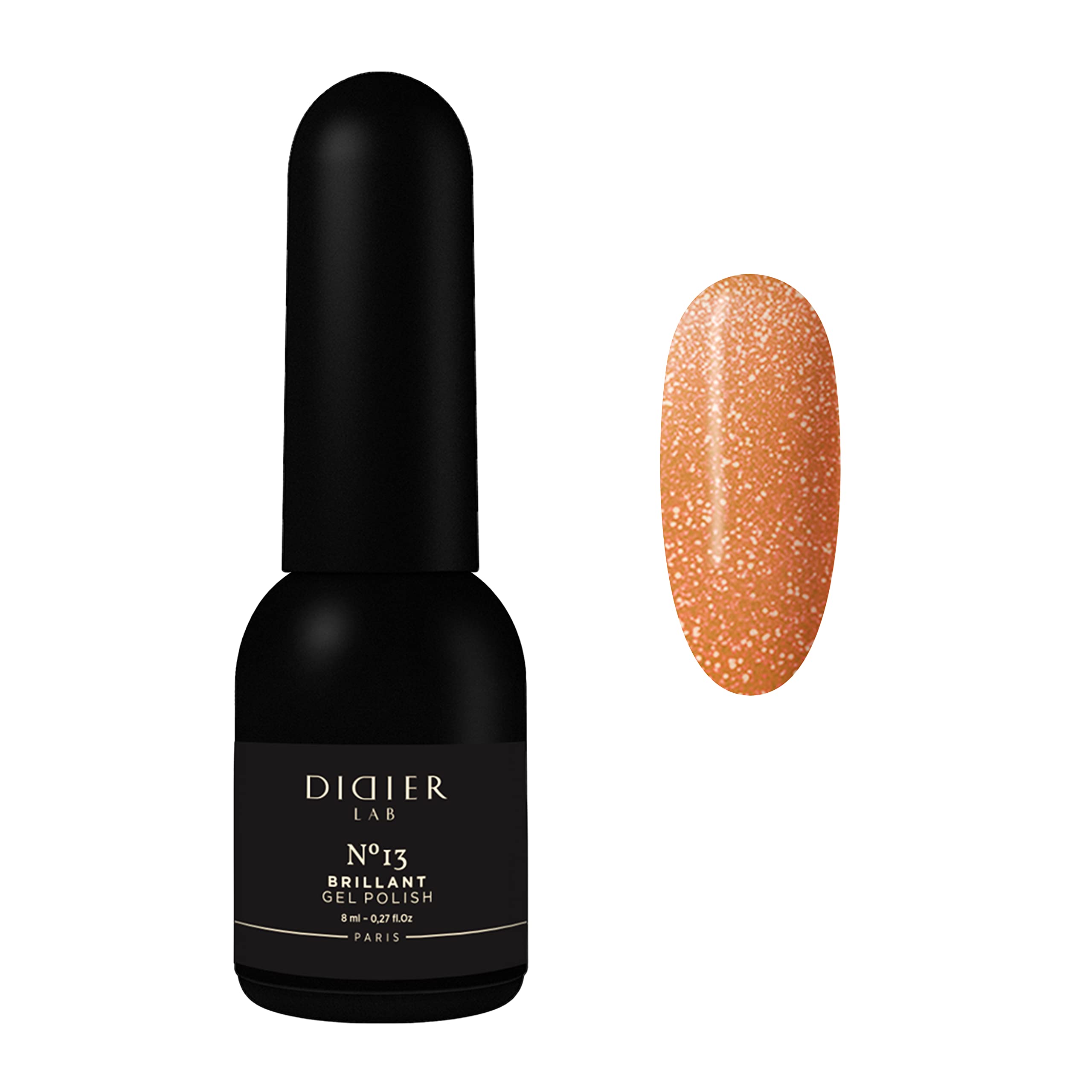 DIDIER LAB Premium Brillant No.13 Flash Gel Polish – Orange UV/LED Glitter Gel With Diamond Shine – Highly Pigmented Self-Levelling Varnish – Long-Lasting High Gloss Colour – Flash Shine Effect – 8ml