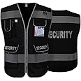 TCCFCCT Security Vest for Security Guard 9 Pockets High Visibility Reflective Safety Vest for Men Women, Durable Hi Vis Vest with Reinforced Sewing, Meets ANSI/ISEA, (G100S-Black, L)