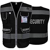 TCCFCCT Security Vest for Men Women 9 Pockets High Visibility Reflective Safety Vest, Durable Hi Vis Construction Vest with Reinforced Sewing, Meets ANSI/ISEA, (G100S-Black, XL)