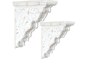 Z² BellaDecor Set of 2 Rustic Wood Corbels for Shelves Vintage Wooden Triangle Shelf Brackets with Hanging for Kitchen Cabinet Book Shelves Living Room Bedroom Shabby Chic Decor