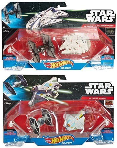 2 Pack StarShip &amp; Star Wars Spaceship Set - Hot Wheels Millennium Falcon Tie Fighter &amp; Ghost ship First Order 4 ships