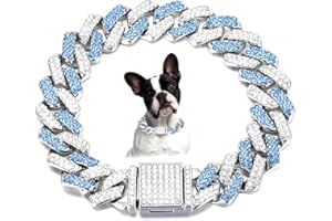 Pimaodog Chain Collar for Small Dogs, Diamond Necklace Rhinestone Bling Glitter Metal Choke Cuban Link Dog Collar, Crystal Co