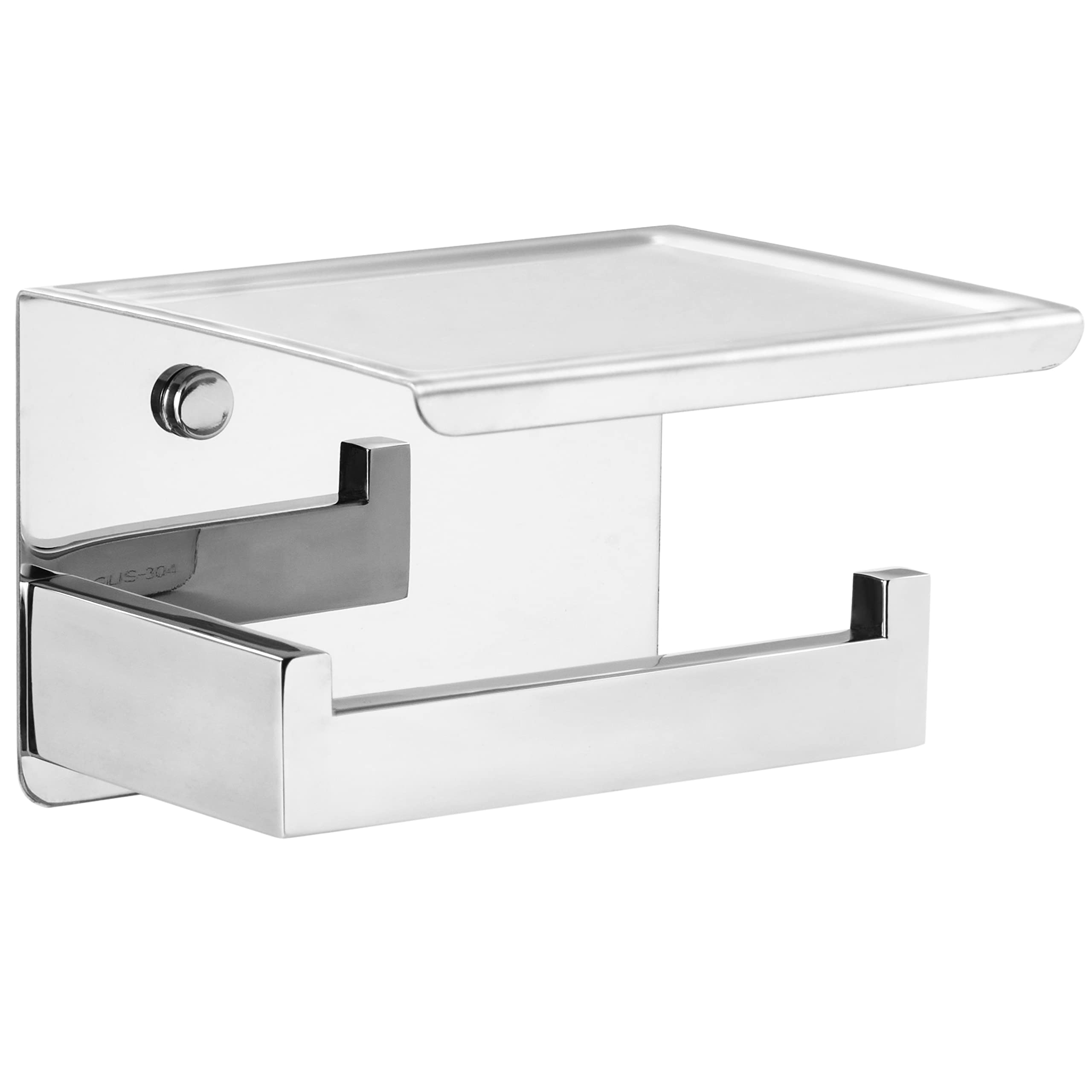 HITSLAM Chrome Toilet Roll Holder with Phone Self, Self Adhesive Toilet Paper Holder for Bathroom, SUS 304 Stainless Steel, Two Installation of 3M Self-Adhesive and Wall Mounted
