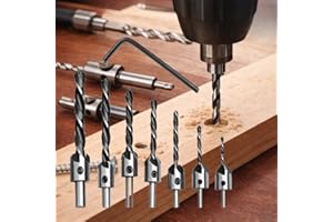 8 PCS Countersink Drill Bit Set Woodworking Chamfer Counter Sinker Drill Bits 3 Pointed High Speed Steel Drill Bits with One 