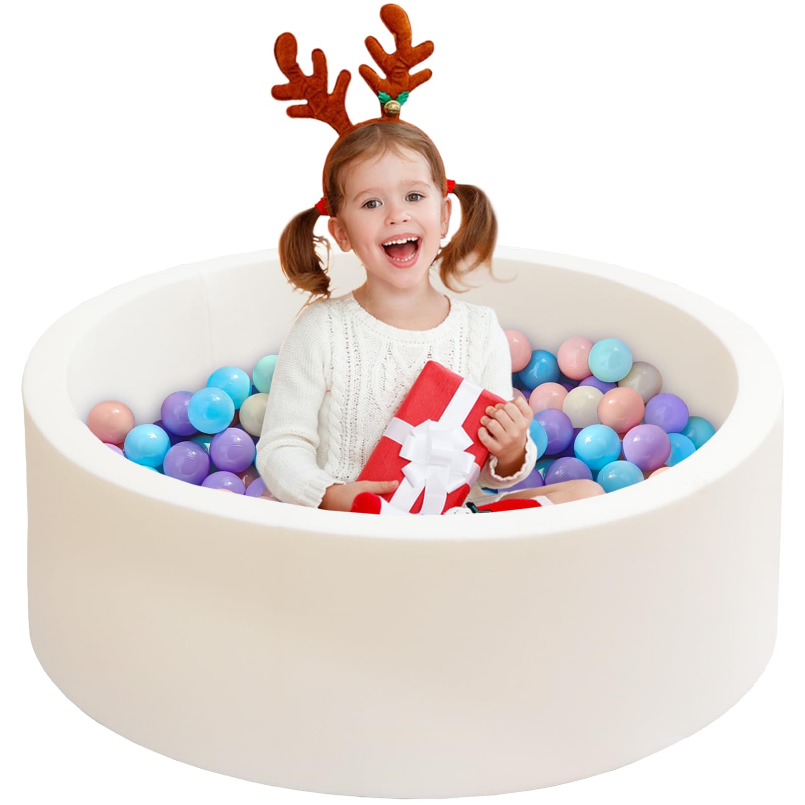 Photo 1 of Baby Ball Pit for Toddlers, 35.4"x 11.8" Foam Ball Pit for Kids, Soft Round Ball Pool for Baby, Indoor and Outdoor Playpen, Ideal Gift for Children, White, (Balls not Included)
