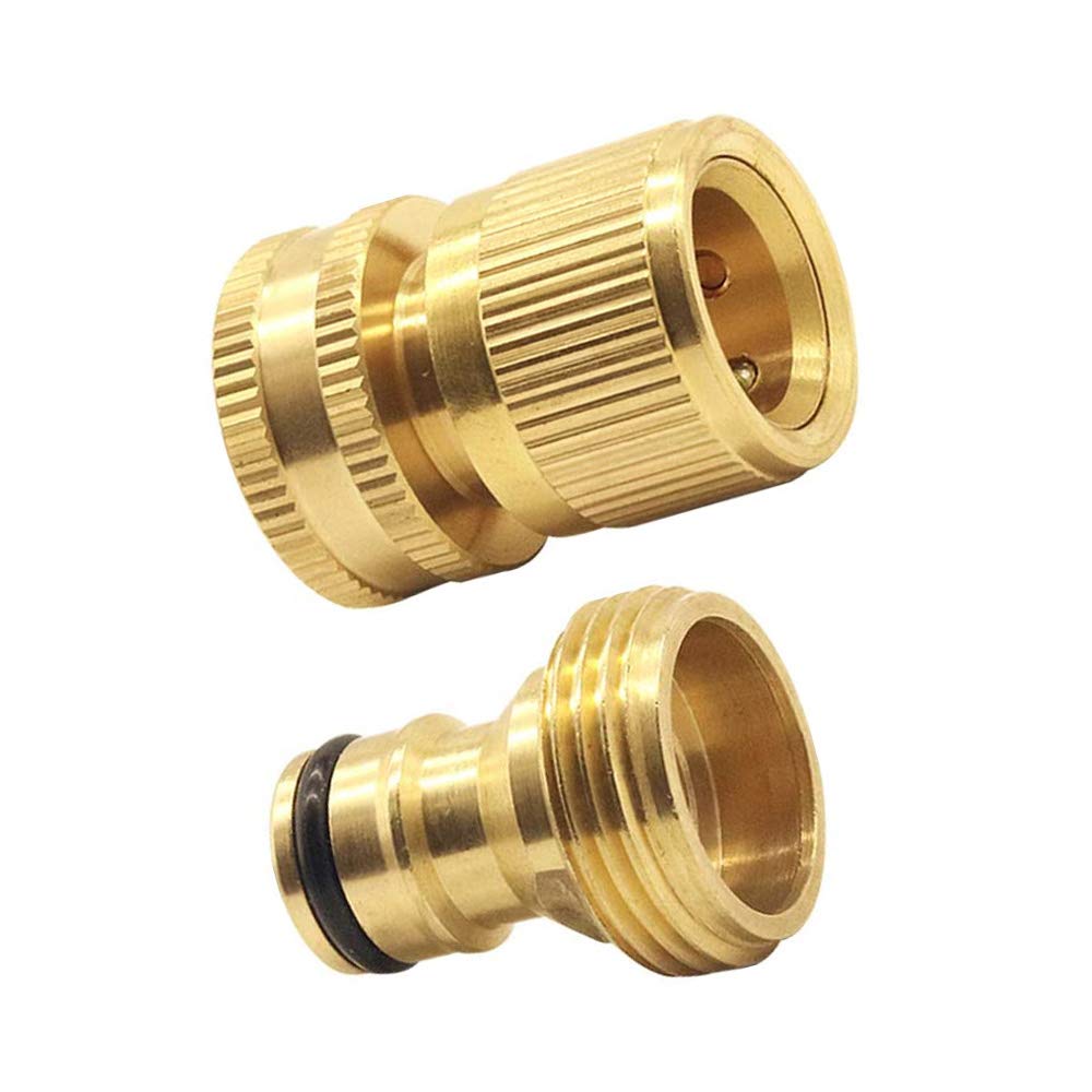 Tesmotor Garden Hose Nozzle Connect Kit, 3/4 inch Female Thread Tap Connector & Male Thread Brass Quick Connector（1 Pair）