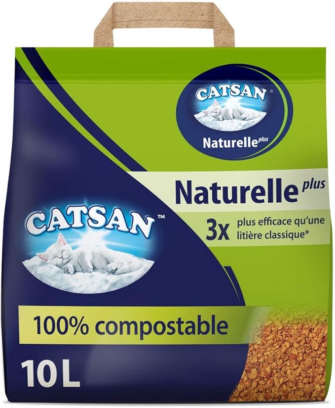 CATSAN Naturelle plus Litière végétale pour chat, 4 sacs de 10L