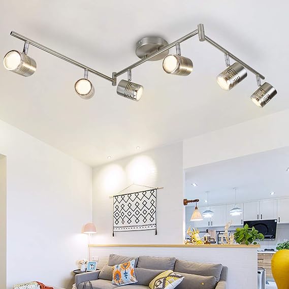 DLLT Track Lighting Fixtures, Ceiling Spot Light with Swing Arms and 6 Adjustable Track Heads