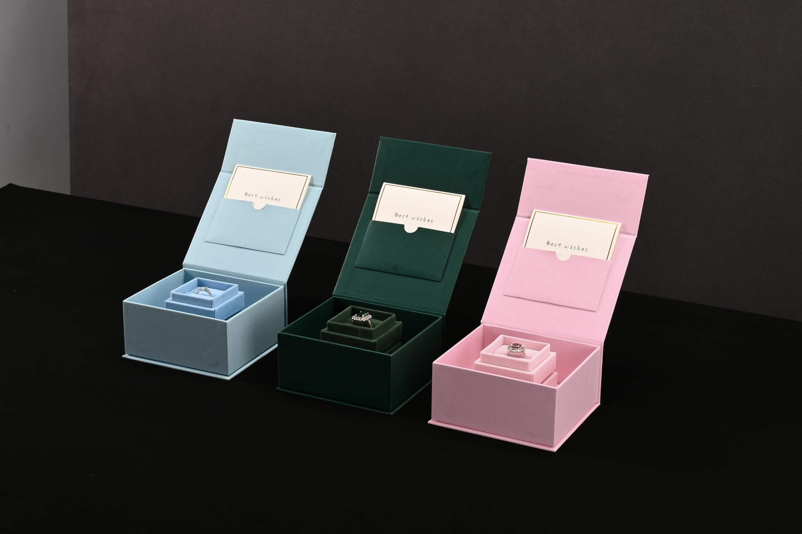 Oirlv Ring Gift Box with Lid Magnetic Boxes for Wedding Proposal Gift Birthday Present with Card(Blue)