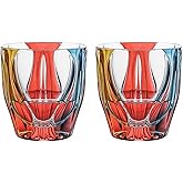 MAGCOLOR Hand painted Crystal Colorful Whiskey Glasses Set of 2, 11 oz Old Fashioned Drinking Glassware, Premium Barware, Scotch, Bourbon & Cocktail Rocks Glasses, Perfect Whiskey Gifts for Men.