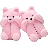 ROVANCHY Bashful Teddy Bear Plush Slippers for Women,Pig Slipper,Unicron Slippers,Cozy Plush Animal Slipper,Non-Slip Fuzzy Winter Indoor House Shoes, Birthday Christmas Gift Ideas (US Sizes 9-12)