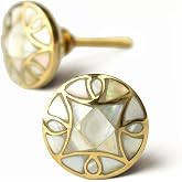 Art Deco Brass Mother of Pearl Cabinet Drawer Knob Brass Door Knob and Pull for Kitchen Bedroom Living Room - Set of 4