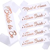 HUBEISIYU 6pcs Bachelor Sashes for Bride and Team Bride, White Maid of Honor Bridesmaid Sashes for Bachelorette Party Decorations Engagement Gift Wedding Party Supplies