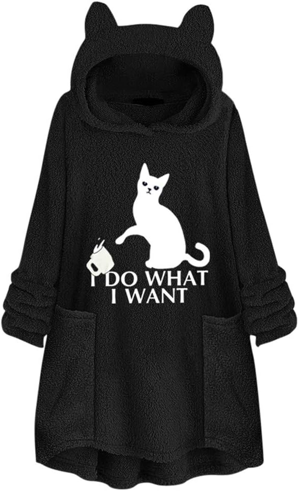 SHUBHU Sweater Women Embroidery Coat Cat Ear Hoodie Pocket Pajama Size M-5XL
