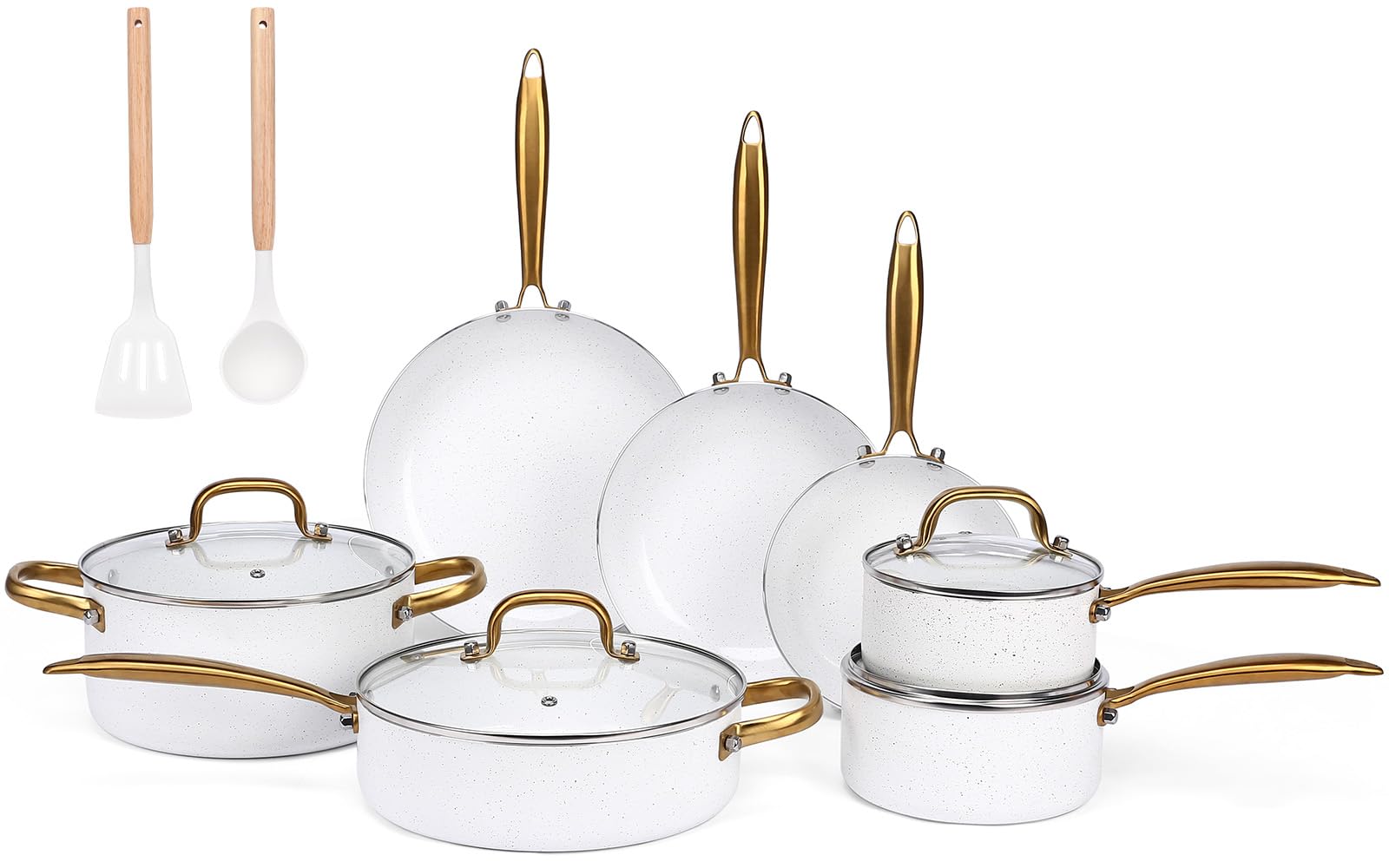 Photo 1 of 18PCS Nonstick Pots and Pans Set, Ceramic Cookware Set, Kitchen Cooking Sets, Oven/Dishwasher Safe, Space-Saving Design,Compatible with All Stovetops White