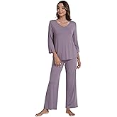 WiWi Pajamas for Women Set 3/4 Sleeve Tops Wide Leg Pants Pjs Sets Soft Viscose from Bamboo Loungewear S-XXL