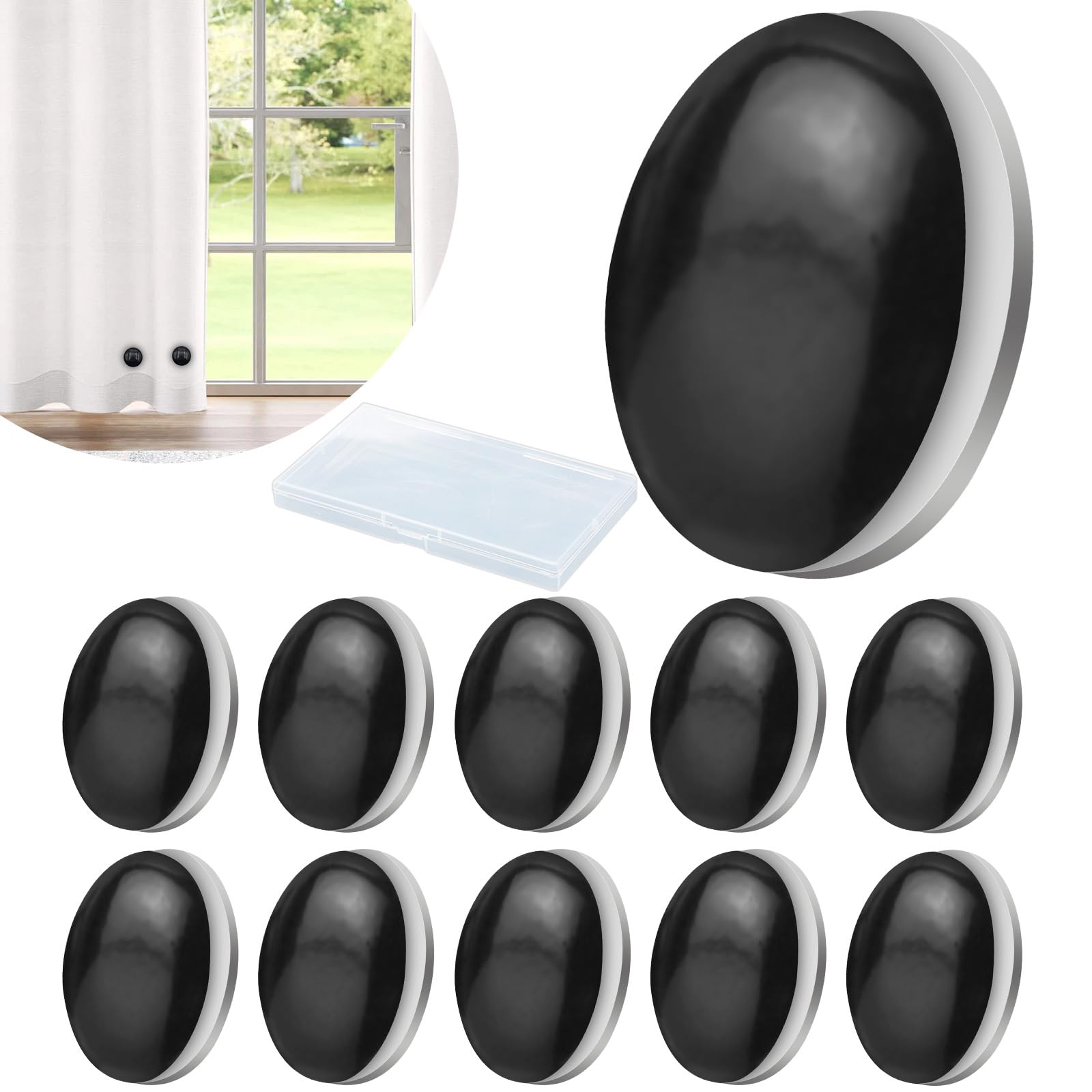 SPOKKI 10 Pcs Magnetic Curtain Weights, Heavy Duty Drapery Weights - No Sew Outdoor Curtain Liner Magnets for Tablecloth, Refrigerator, Flag (Black)