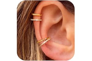 TOSGMY 14K Gold Plated Ear Cuff Earrings for Women Non Piercing 925 Sterling Silver Double Band Cubic Zirconia Ear Cuffs Hypoallergenic Clip On Cartilage Trendy Jewelry Gifts