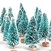 Artificial Mini Sisal Christmas Trees Snow Frost with Wooden Bases for Home Party Decoration Ornament DIY Craft (Blue-Green, 20 pcs)