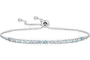 Tirafina Gemstone and Lab-Created White Sapphire Adjustable Bolo Bracelet, Sterling Silver, Easy-On Easy-Off (6, 7 and 8 inch Wrist Size)