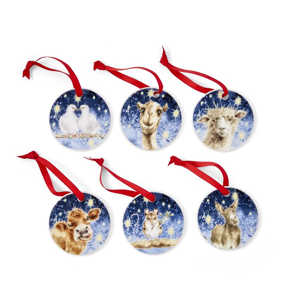 Royal Worcester Wrendale Designs Nativity Tree Decorations Set of 6, Red