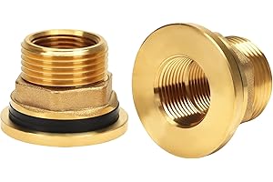 GOVALVE Brass Bulkhead Fitting - 3/4" NPT Female x 1" Straight Male Thread Water Tank Connector with 2 Rubber Rings for Water Tower Tank Barrels (pack of 2)