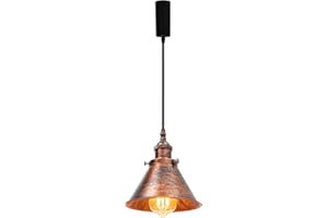 KAYYELAMP Adjusted Wire Length H-Type Track Hanging Light 3.9 Ft Black Cord E26 Base Plating Painted Red Metal Pendant Light Fixture,Industrial Lamp for Loft Aisle Balcony(No Bulb,No Track)
