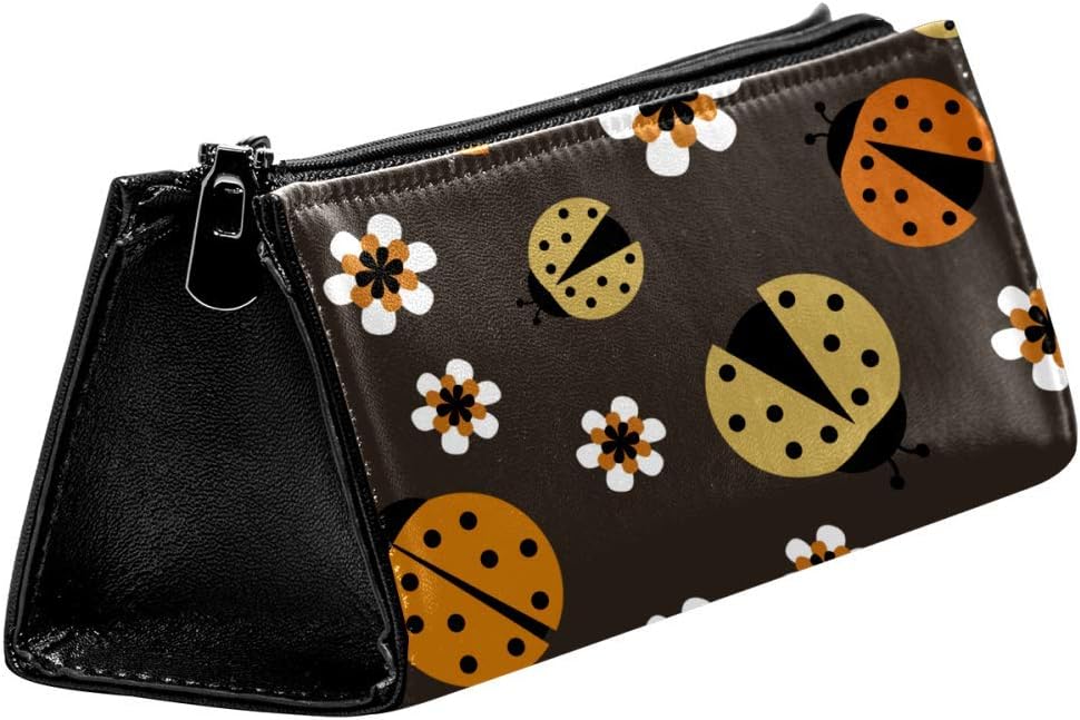 EZIOLY Ladybugs Brown Pen Bag Stationery Pouch Pencil Bag Cosmetic Pouch Bag Compact Zipper Bag