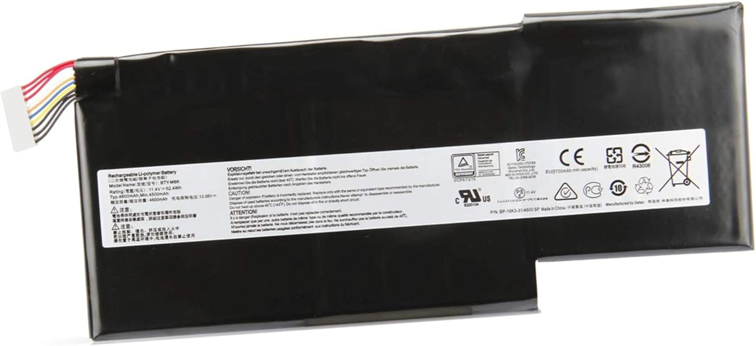 ASKC BTY-M6K Laptop Battery for MSI MS-17B4 MS-16K3 GS63VR 7RG Stealth Pro 7RG-005 7RG-036CN GF63 8RD-031TH 8RC-034CZ 9SC GF75 Thin 3RD 8RC 8RD 8SC 9SC-088CN Series 11.4V 52.4Wh 4500mAh
