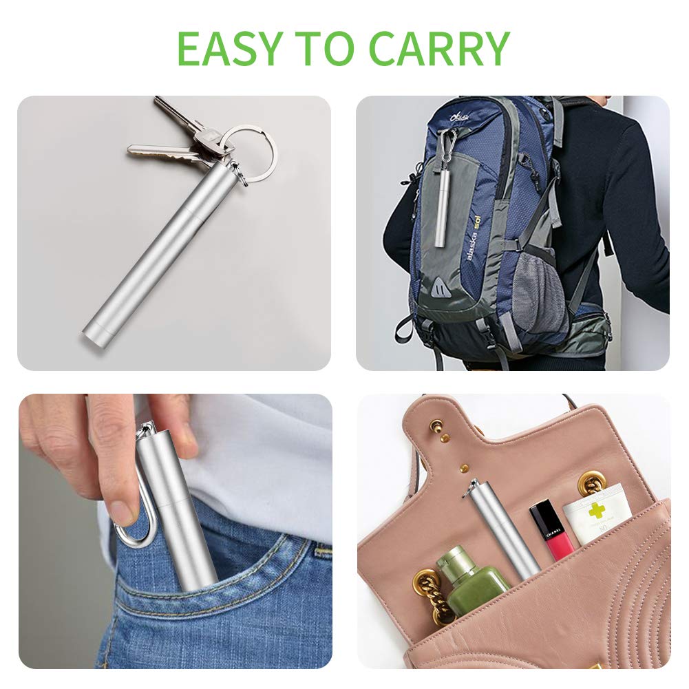 2 Pack Collapsible Reusable Straw, Foldable Stainless Steel Metal Straw with Case & Cleaning Brush, Portable Drinking Straw Set for Travel, Dishwasher Safe